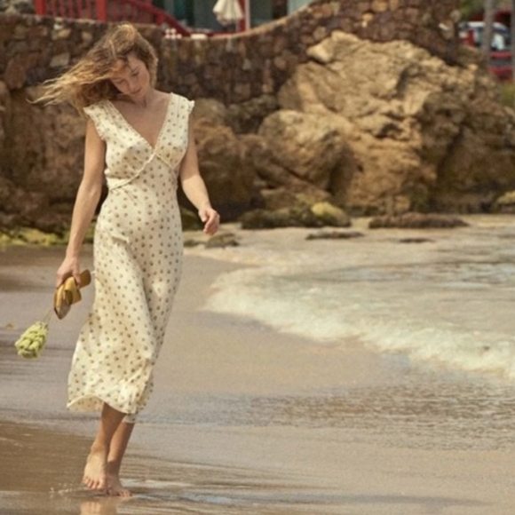 Doen Tahlia Silk Dress Midi Sleeveless Citrus Blossom Floral Print Size XS - Picture 2 of 16